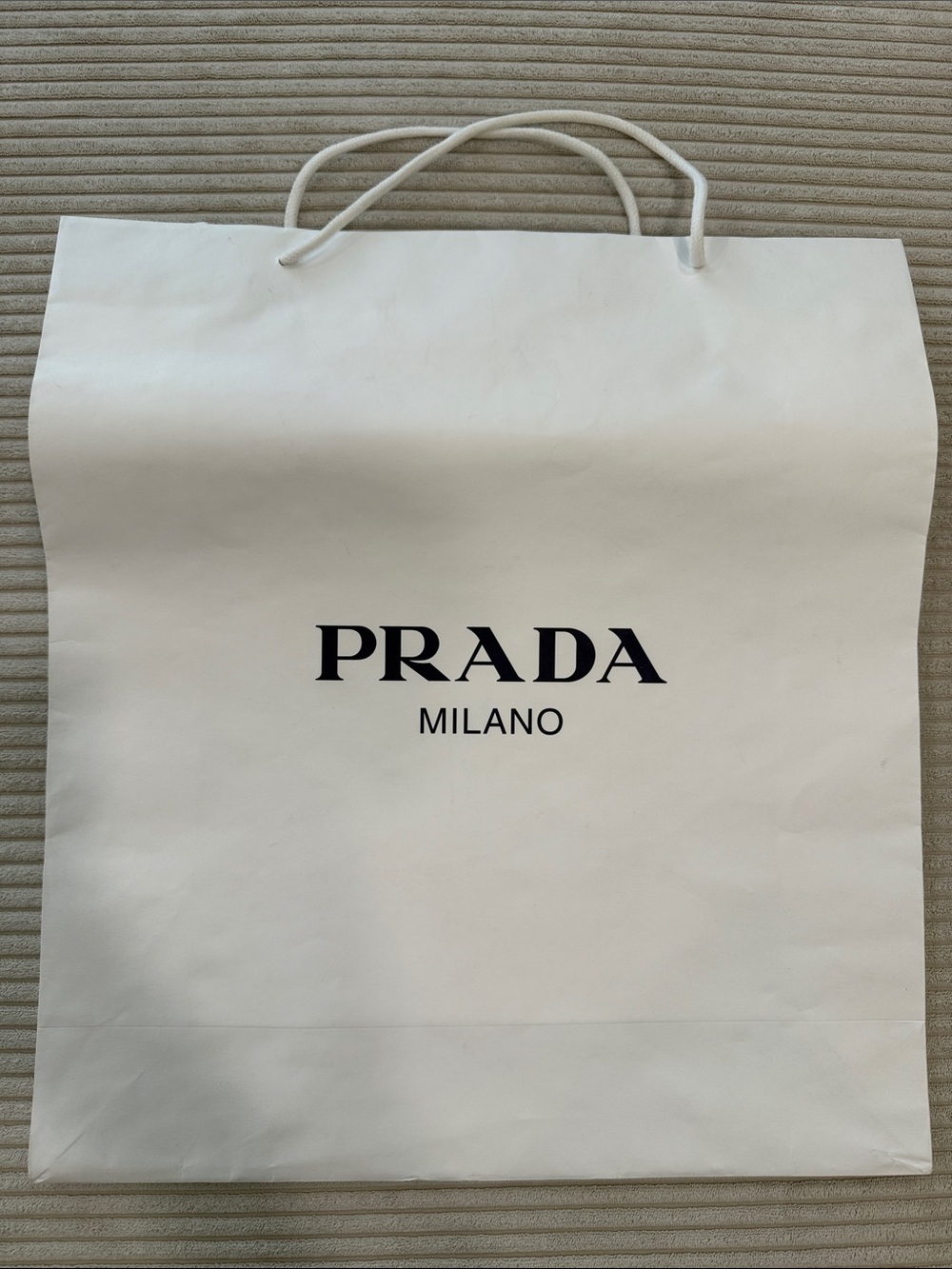 Prada Milano White Paper Shopping Bag with Rope Handles